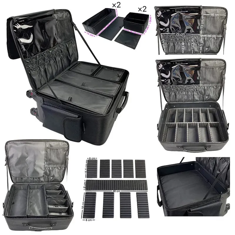 Large Capacity Makeup Trolley Case Multifunctional Oxford PU Satchel Rolling Tool Box for Beauty Nail Art Tattoo Fashion Luggage