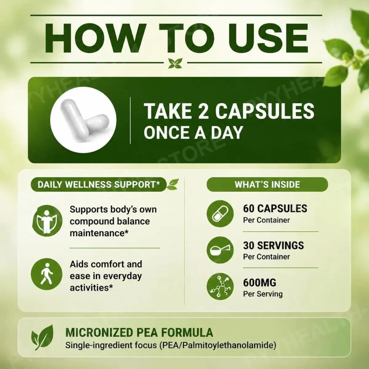 Docteat PEA 600mg Cápsulas Palmitoiletanolamida Micronizada Suporta Equilíbrio Composto Manutenção Conforto e Facilidade 60 Cápsulas