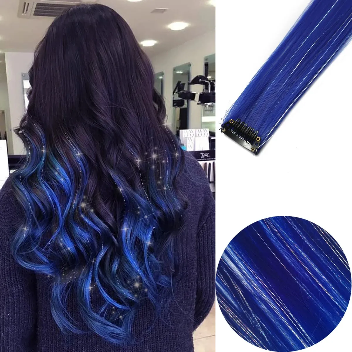 6 unidades/pacote colorido festa destaques clipe em extensões de cabelo 22 polegadas multi-cores cabelo liso sintético postiços — image 37