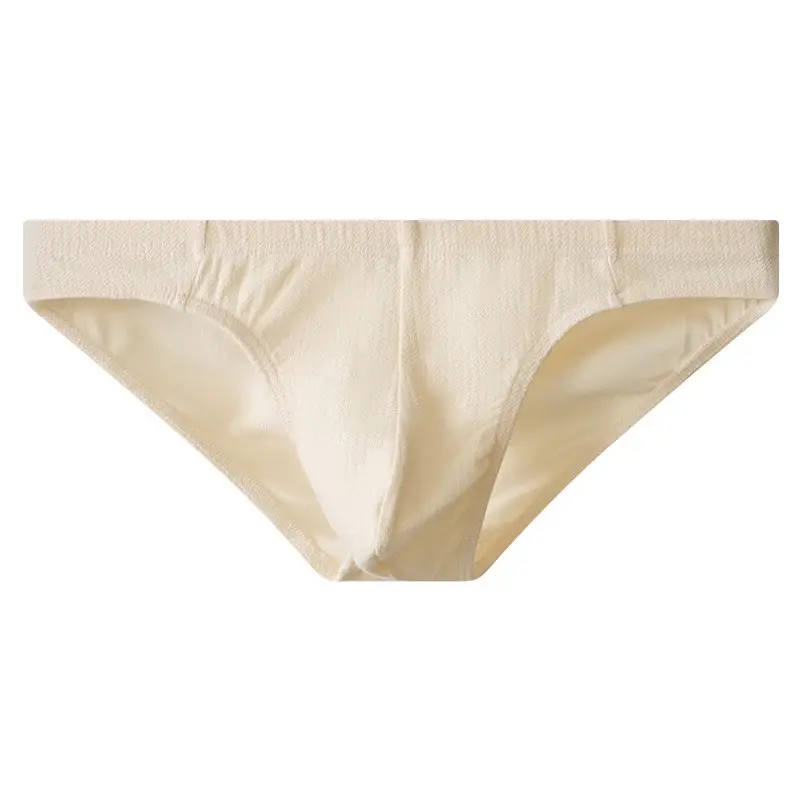 3-Piece Men's Low-Waist Cotton Textured Briefs Set - Minimalist Solid-Color Underwear (Beige/White/Light Gray)