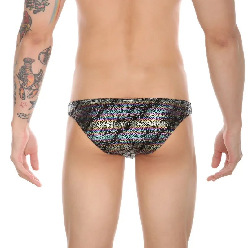 Cuecas masculinas estampadas de pele de cobra com bolsa de protuberância sexy cueca de biquíni confortável da marca WANGJIANG