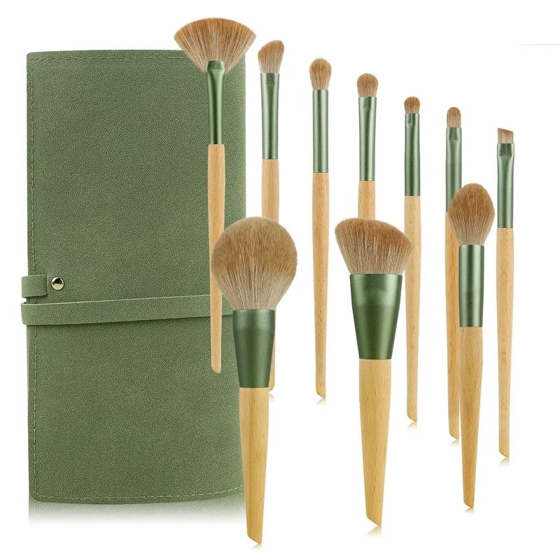 10 Pcs Makeup Brushes Set Contour Brush Nose Brush Eyeshadow Brush Powder Dispersal Brush Pointed Wood Handle Cosmetic Tools