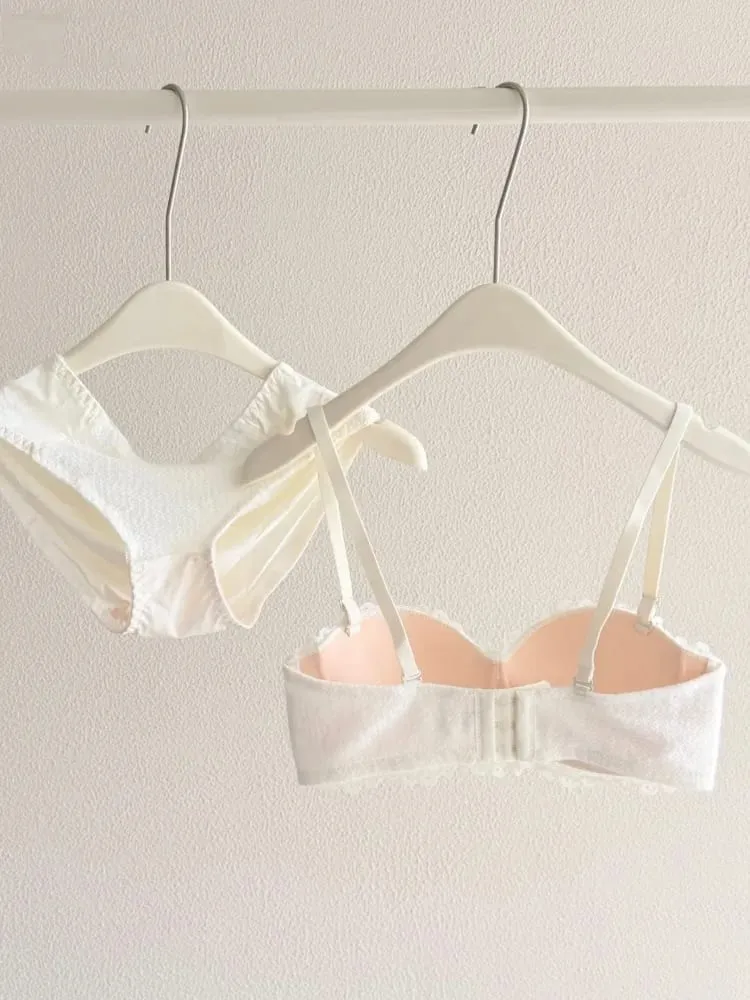 Lace Sexy Lingerie Set Push Up Thick Padded Small Breast Enhance Shaping Half Cup Bra Concealed Brief Intimates Underwear
