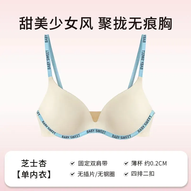 Conjunto de bralette sem costura para adolescentes, conforto sem fio, acolchoamento push up, levemente forrado, cor pura, calcinha, mulheres jovens, lingerie moyisu