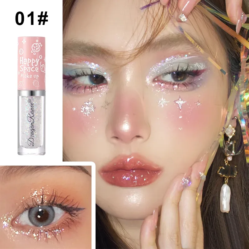 Sombra perolada com glitter líquido, maquiagem de longa duração, delineador brilhante, caneta de bicho da seda, iluminador cosmético