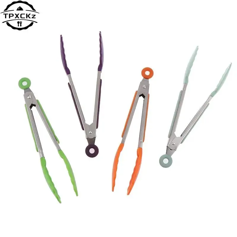 Silicone churrasco grelhar tong cozinha cozinhar salada pão servindo tong antiaderente clipe de churrasco braçadeira ferramentas de aço inoxidável gadgets