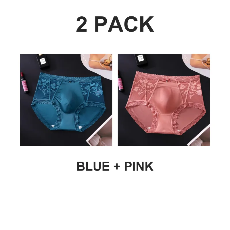 2 pacotes masculinos cuecas de renda de cetim de cintura média 3D bolsa strass arco alto elástico acabamento recortado suave