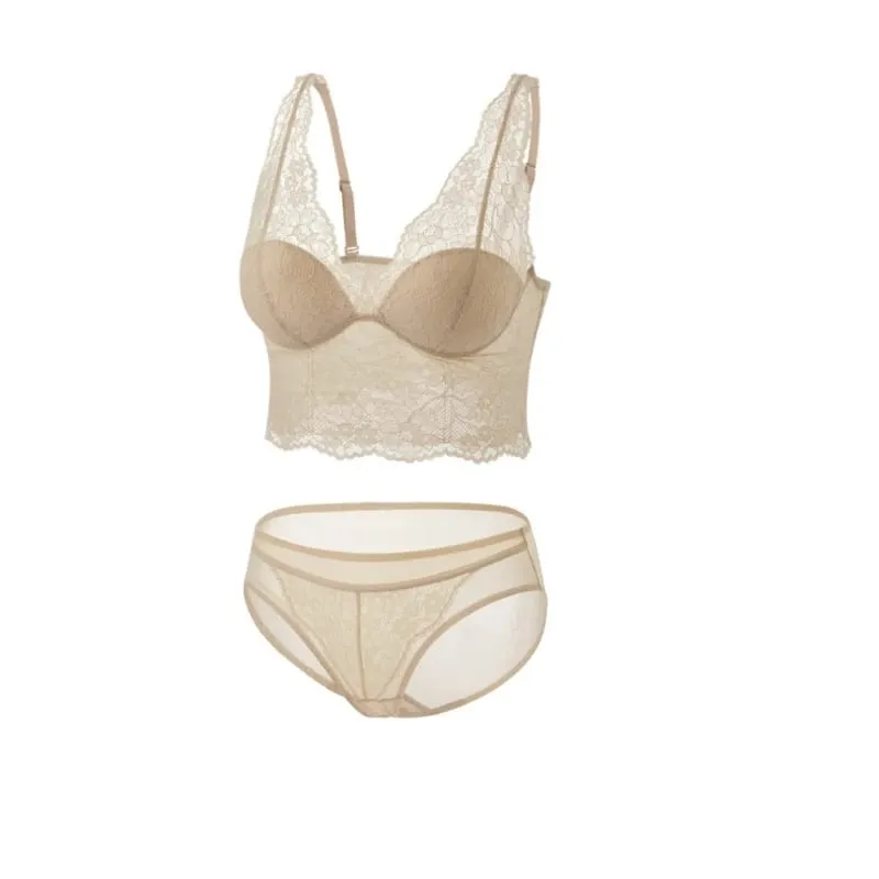 Birdtree forro de seda feminino elegante conjunto breve sutiã macio sem fio renda respirável bralette 2026 verão nova roupa interior a65325jf