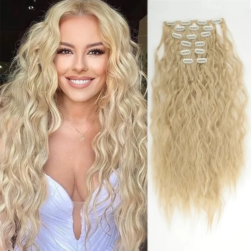 24 polegadas 16 clipe preto natural diário longo encaracolado extensões de cabelo conjunto de sete peças para mulheres