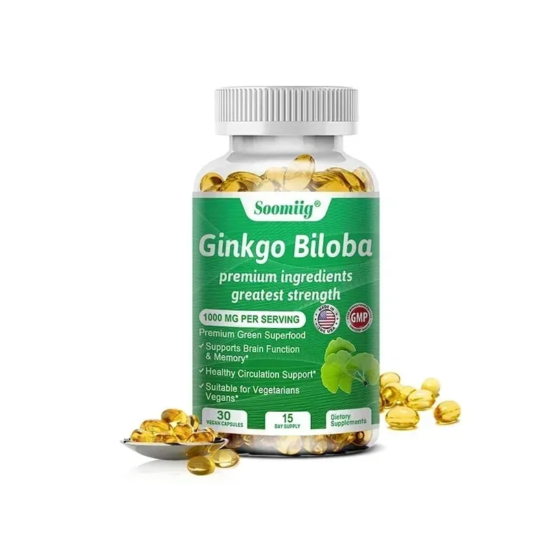 Cápsulas de Ginko Biloba - Suplemento cerebral para memória e foco - Suplementos de Ginkgo Biloba para uma boa visão