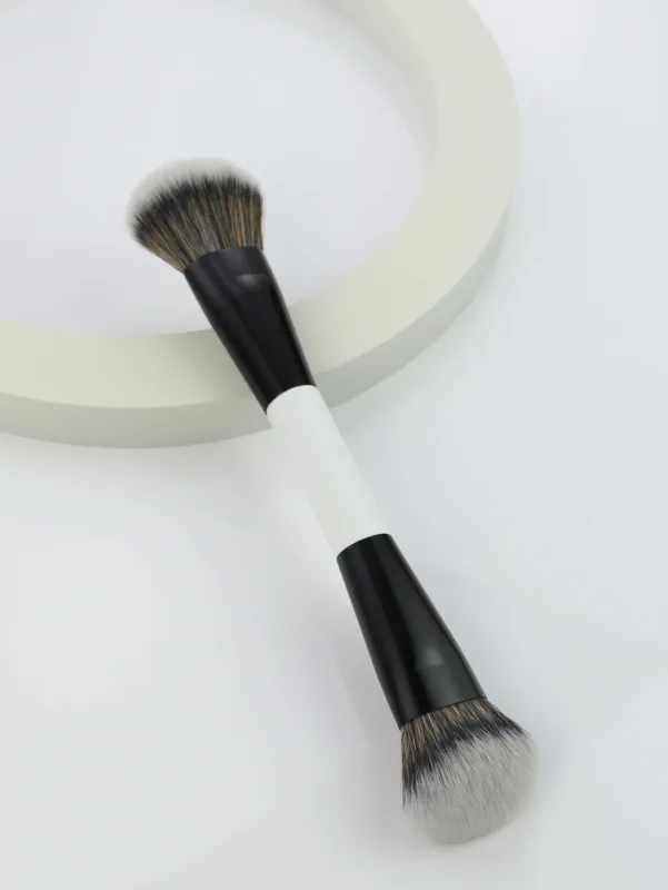 Pincéis de maquiagem de cabeça dupla 2 em 1, base angular plana, contorno corretivo para misturar pó solto, creme líquido, ferramentas cosméticas