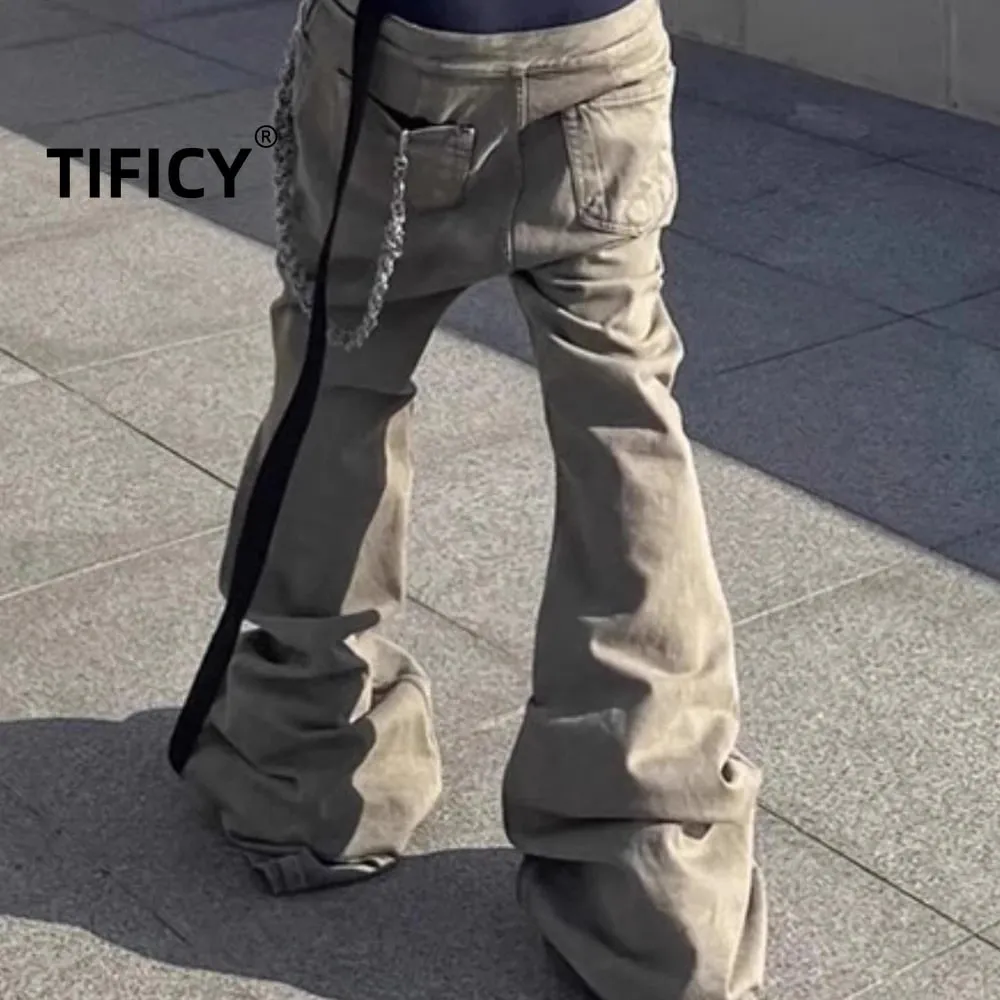 Calça jeans masculina High Street Flare Jeans cinza — image 1