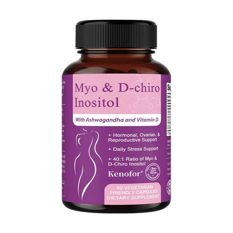 Suplemento de inositol com Ashwagandha melhora a função muscular ovariana Equilíbrio antioxidante de açúcar no sangue 120 cápsulas vegetais