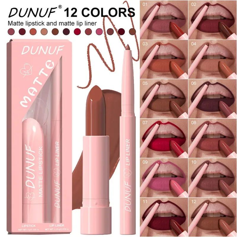2 Pçs/set Batom + Lip Liner Kit de Maquiagem Matte Nu de Longa Duração À Prova D 'Água Não Mancha Cônico Nib Lip Contour Pen Lip Cosméticos