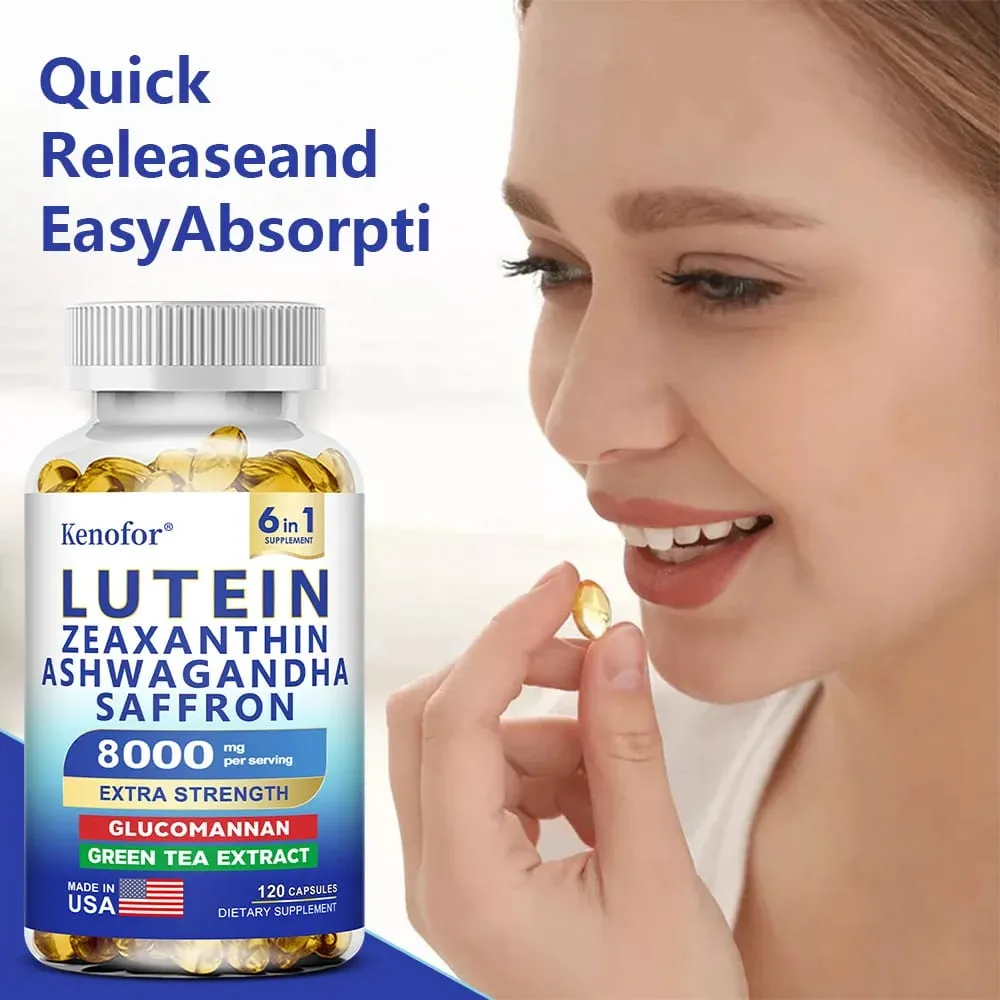 Suplementos de luteína e zeaxantina 8.000 mg por porção | Vitaminas essenciais para os olhos e suplemento dietético para saúde da visão NÃO OGM
