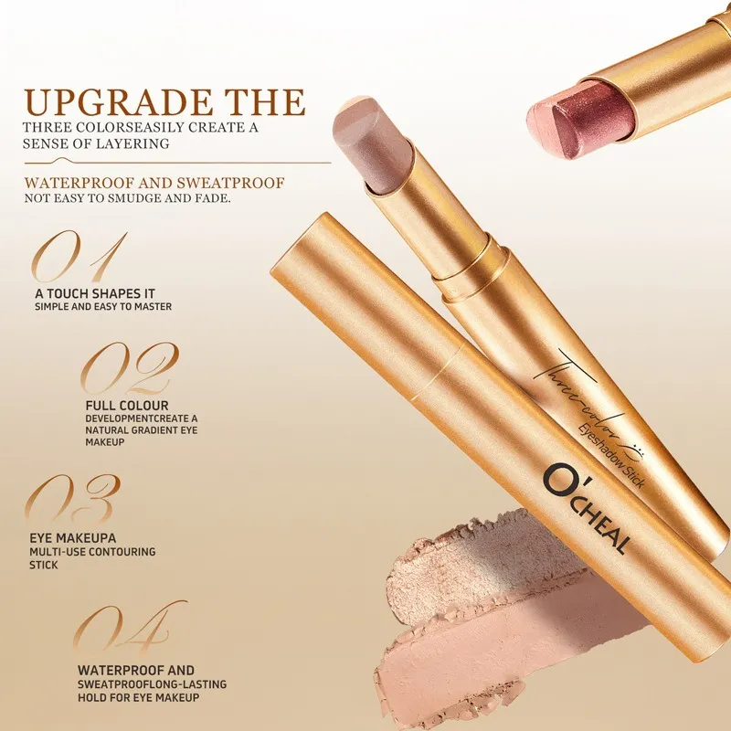Sombra de olho perolada fosca em 3 cores, à prova d'água, durável, brilho, maquiagem para os olhos, cosméticos de longa duração