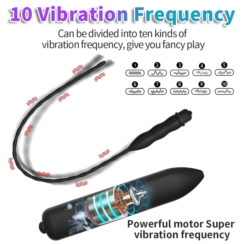 Vibrador uretral de 10 frequências, estimulador de olho de cavalo, plug de pênis, expansor de cateter, masturbador masculino, brinquedos sexuais
