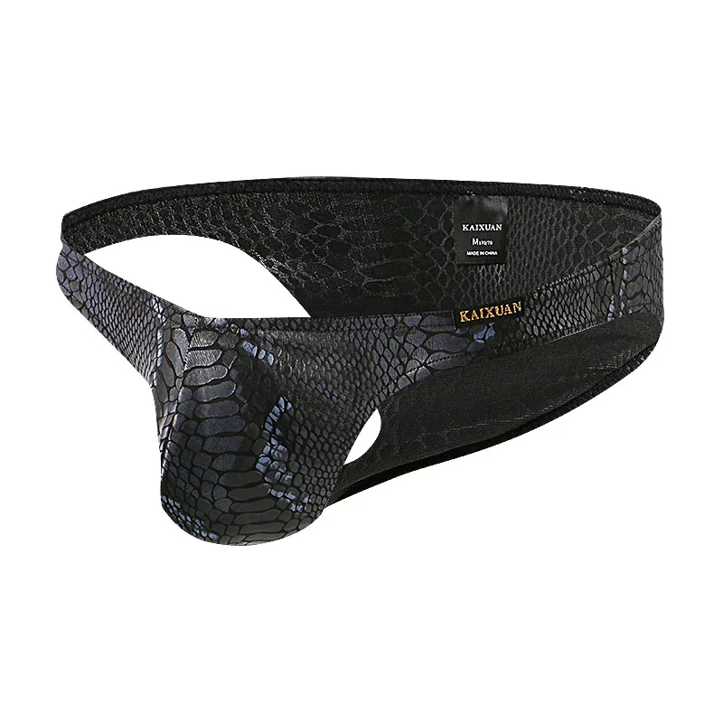 Cuecas masculinas estampadas de pele de cobra com bolsa de protuberância sexy cueca de biquíni confortável da marca WANGJIANG