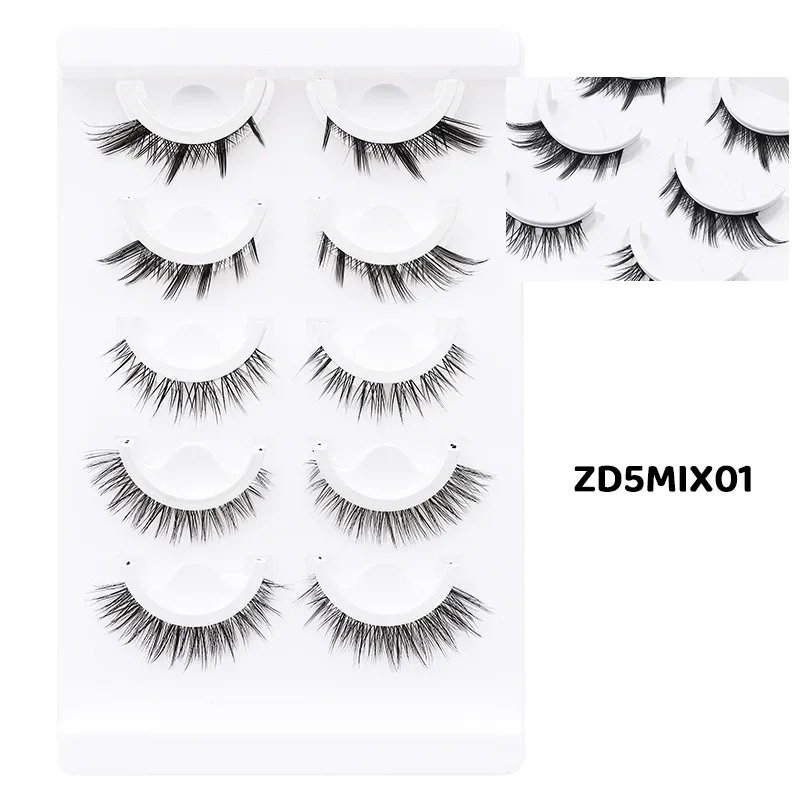5 pares de cílios postiços autoadesivos estilo misto mangá, sem cola, reutilizáveis, cílios naturais para maquiagem diária dos olhos