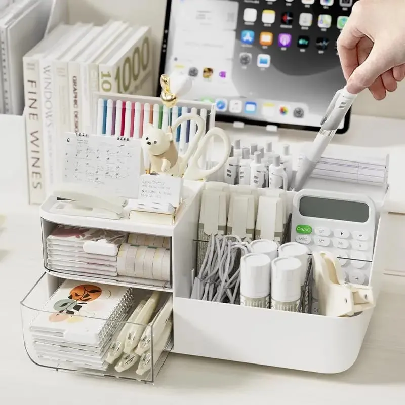 Organizador de cosméticos com 2 gavetas transparentes, grande capacidade, visão clara, economia de espaço, deslizamento suave para pincéis de maquiagem