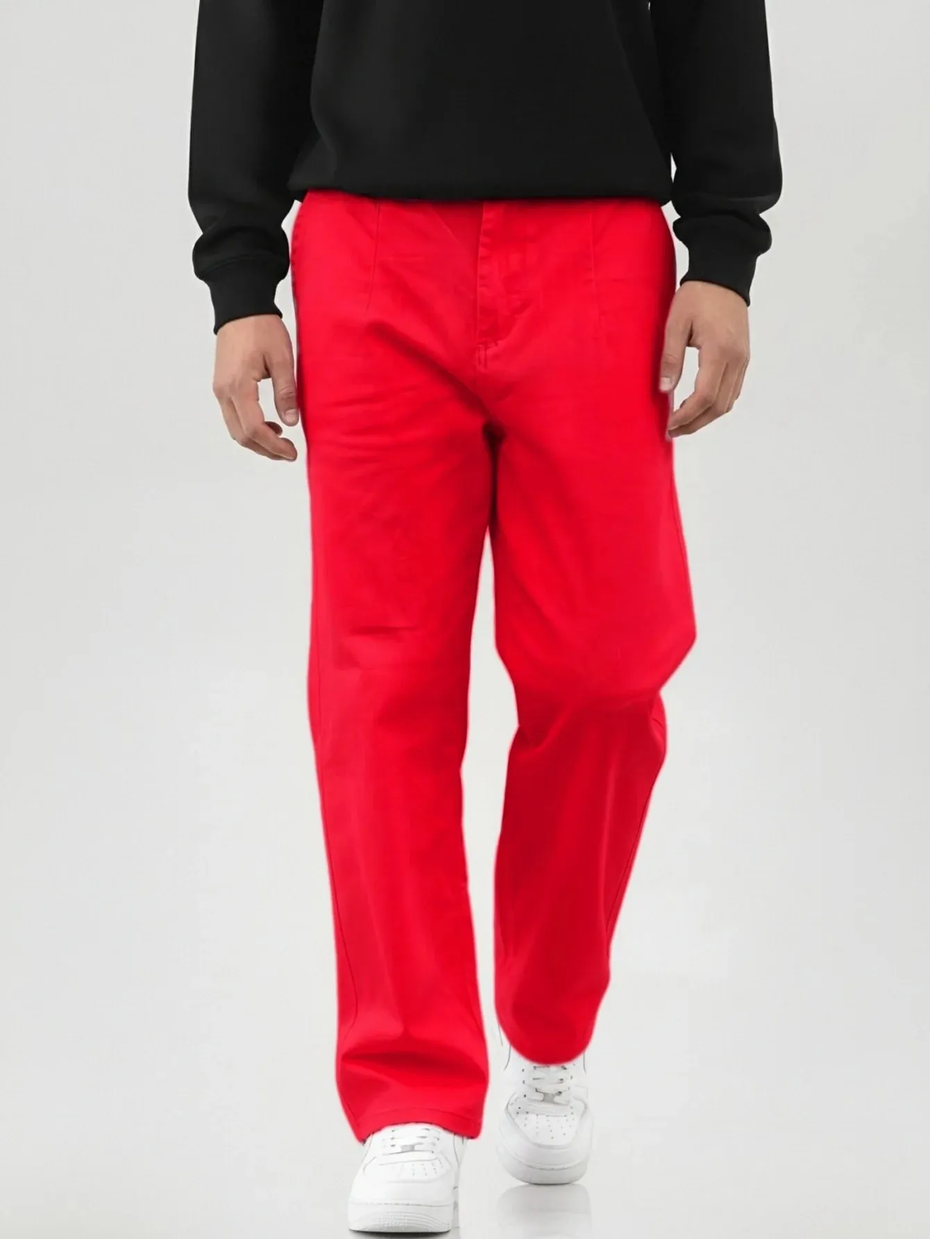 Men's Stretch Waist Pants Basic and Versatile Design Business Classic Style Red Loose Straight Pants — image 5