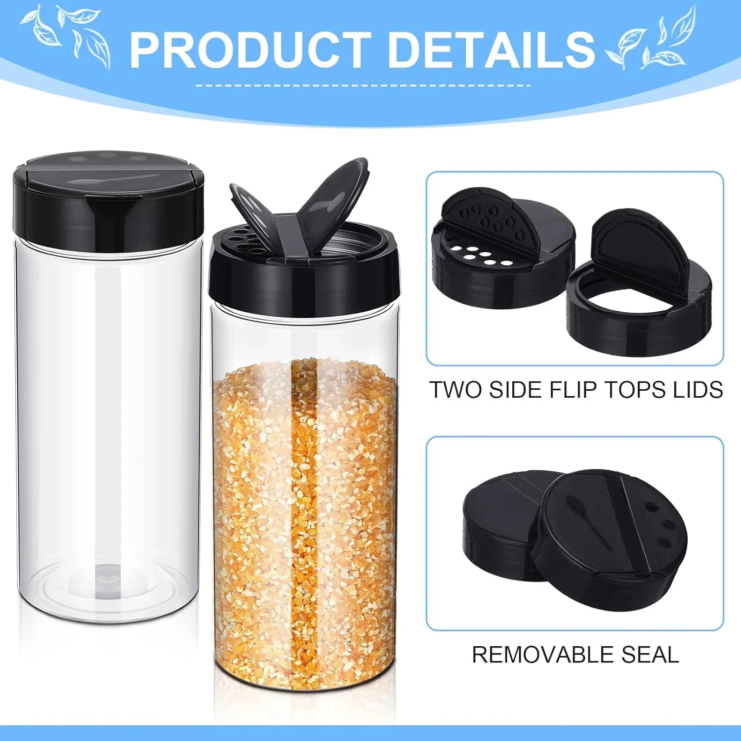 Latas de especias transparentes de plástico de 400ml con contenedores de condimentos con tapa agitadora para cocina y barbacoa