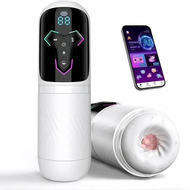 Masturbador masculino telescópico automático empurrando máquina de sucção vibração aquecimento boquete masturbação copo adulto homem brinquedo sexual
