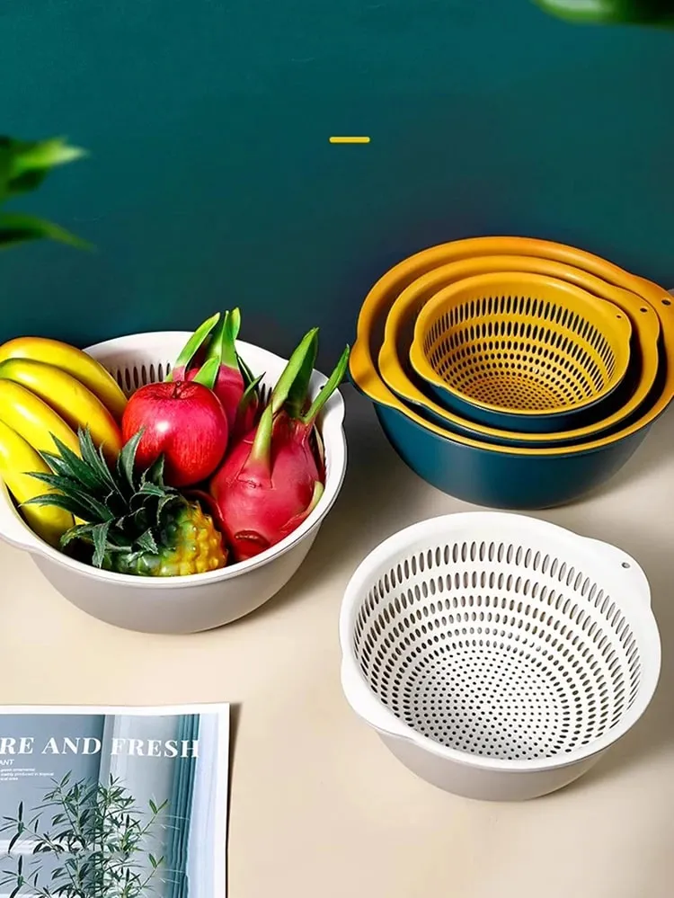 6PCS Kitchen Sink Vegetable Drainer Fruit Basket for Multifunctional 3 Size Stackable Washing Basin Vegetable Drain Basket Basin