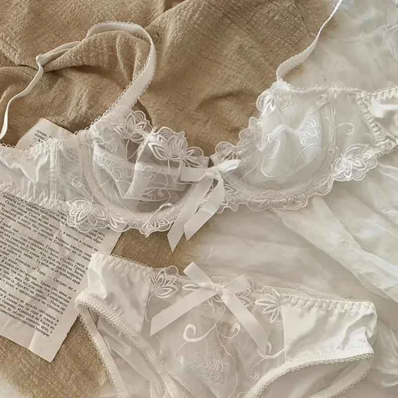 Bralette transparente não acolchoado para peitos pequenos, sutiã de renda ajustável ultrafino, conjunto de lingerie sexy com gola halter para mulheres BANERDANNI