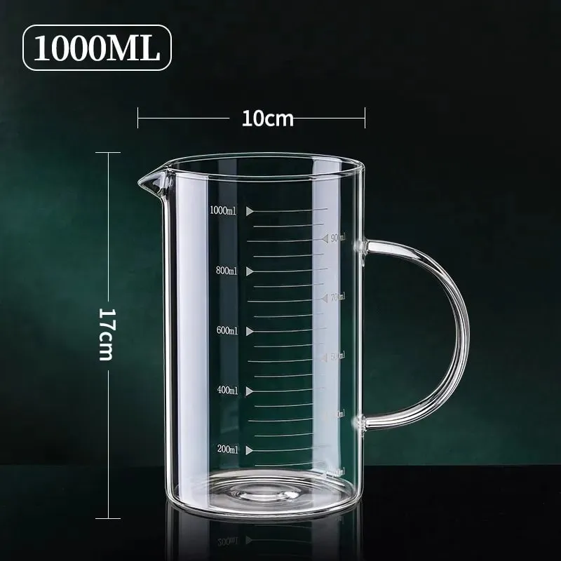 1/2 pces copo de medição de vidro com alça resistente ao calor copo de laboratório cozinha leite café caneca de medição 250/350/500/1000ml — image 12
