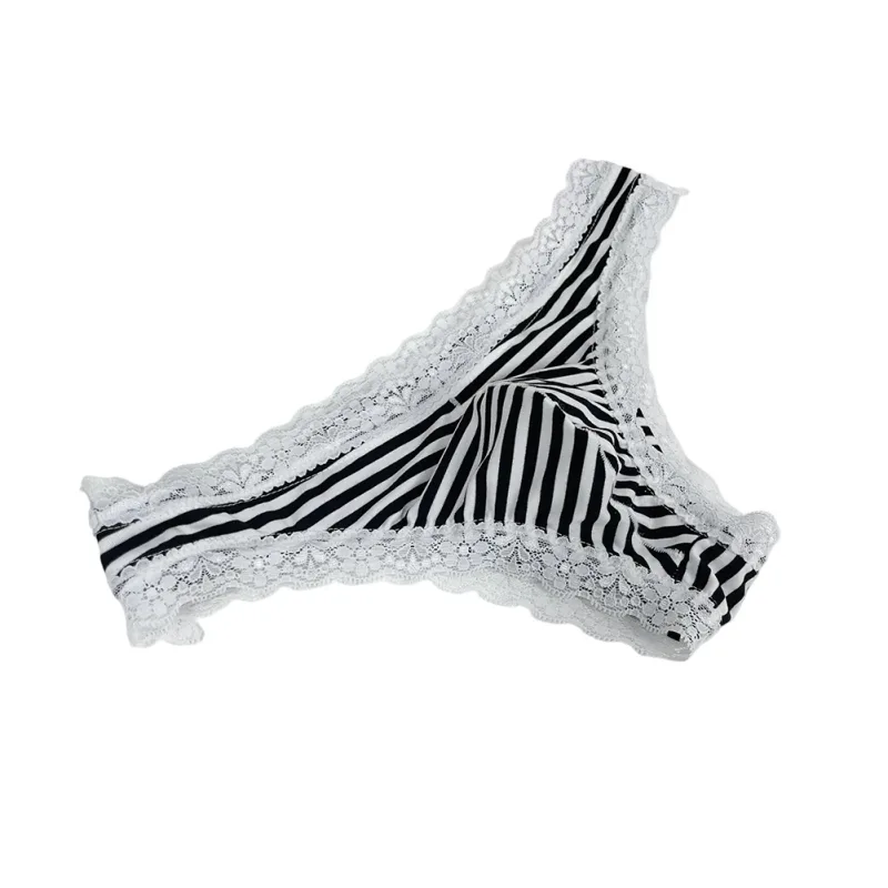 Homens rendas guarnição listrado g-string roupa interior meia coberta bunda baixa cintura calcinha tanga metade quadril cuecas masculinas sexy roupa interior