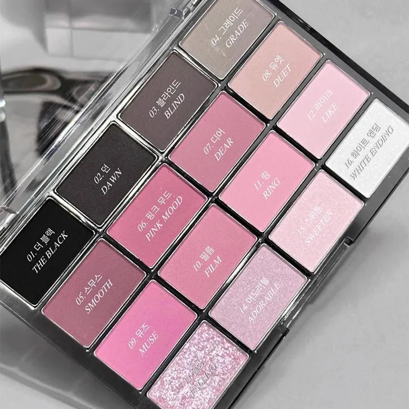 16-Color Matte Black Pink Eyeshadow Palette Matte Pearlescent Low Saturation Long Lasting Brown Glitter Eye Shadow Eye Makeup