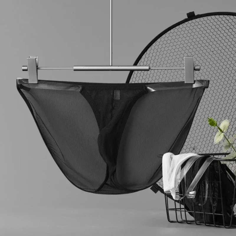 Men Underwear Sexy Full Mesh Transparent Briefs Thin Ice Silk Breathable Low Waist Sexy Men Underwear