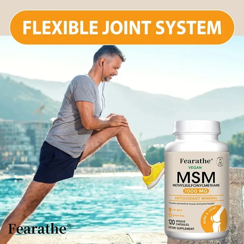 Fearathe Methylsulfonylmethane(MSM)1000 Mg Antioxidant Promotes Joint Health Balanced Calcium Absorption Non-GMO Gluten-free
