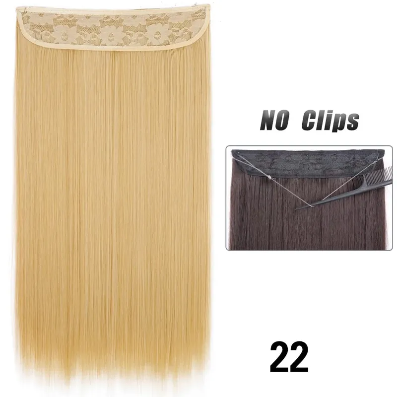 Sem clipes extensões de cabelo fio invisível longo em linha reta sintético falso pedaço de cabelo 80cm preto marrom loiro penteado
