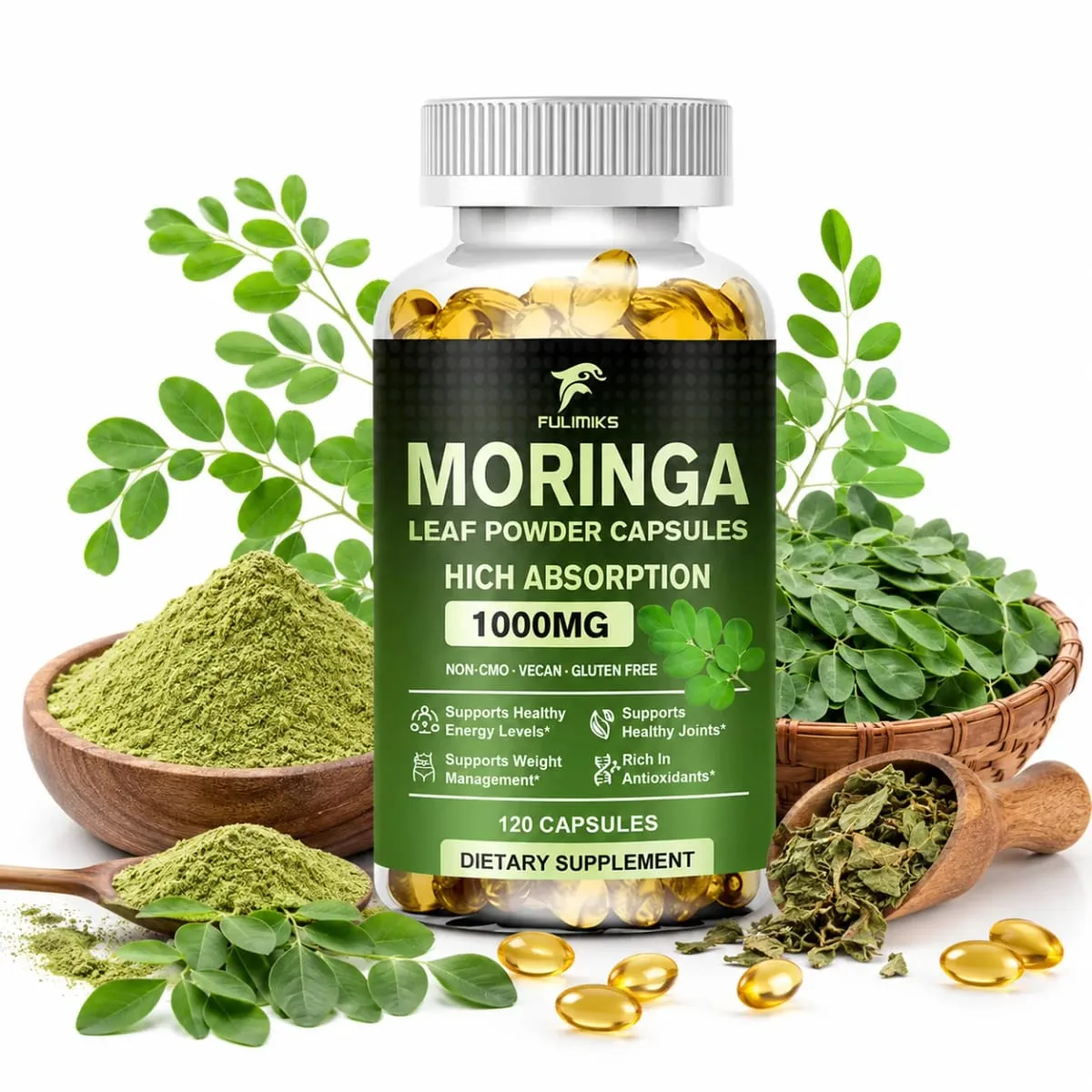 Cápsulas de 1000mg de Moringa Oleifera de alta absorção apoiam o metabolismo imunológico, cuidados com a pele e controle de peso saudável