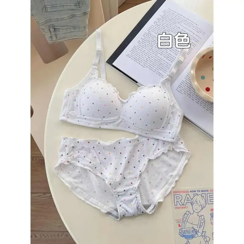 Sutiã sem fio de bolinhas brancas para adolescentes, suporte de retração de busto, conjunto de bralette não acolchoado, peito pequeno, anti flacidez, moyisu