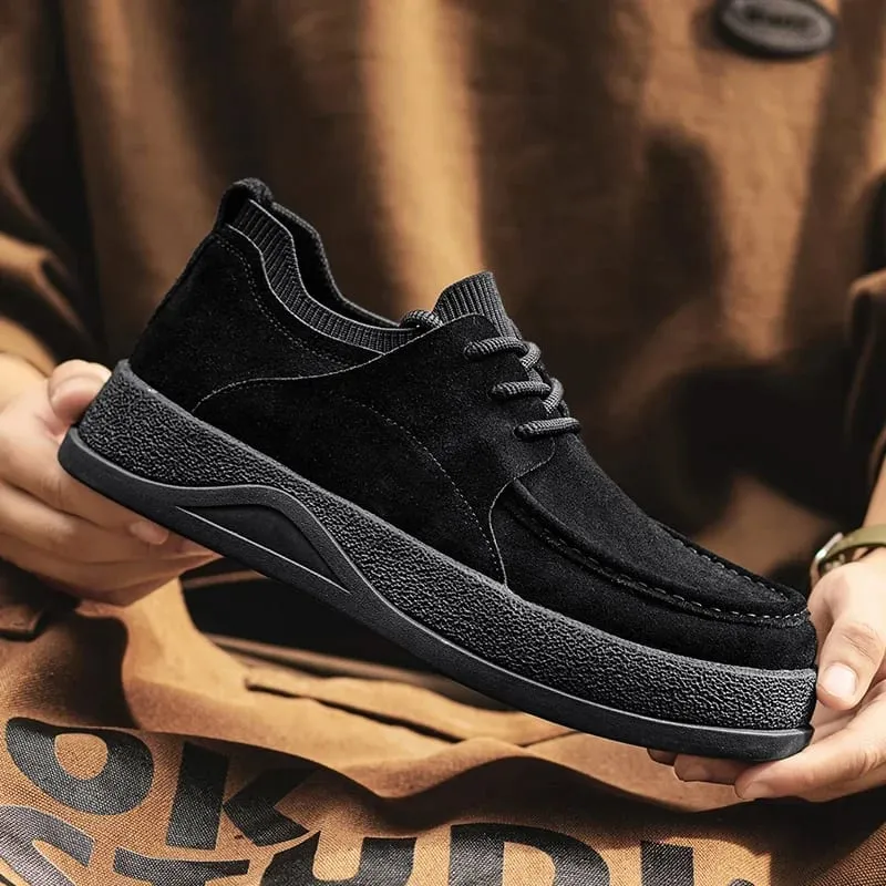 Outono dedo do pé largo primavera nova moda masculina versátil único botas curtas de couro macio botas masculinas zapatillas de deporte
