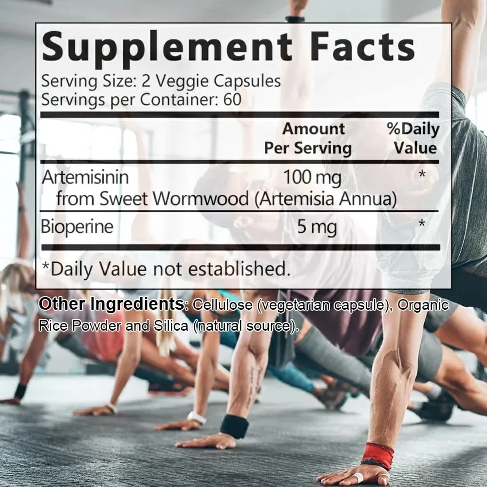 Artemisinina de alta absorção 100 mg maximiza a absorção de nutrientes, apoia o reparo celular e o aprimoramento imunológico 120 cápsulas