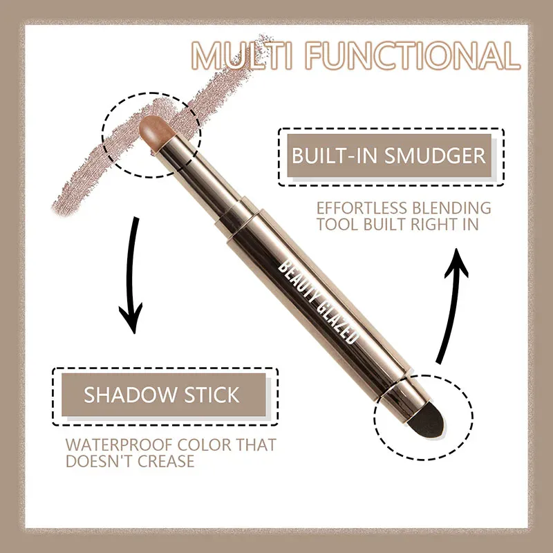 10 cores dupla extremidade sombra de olho vara com esponja escova perolada duradoura sombra caneta contorno portátil maquiagem cosméticos