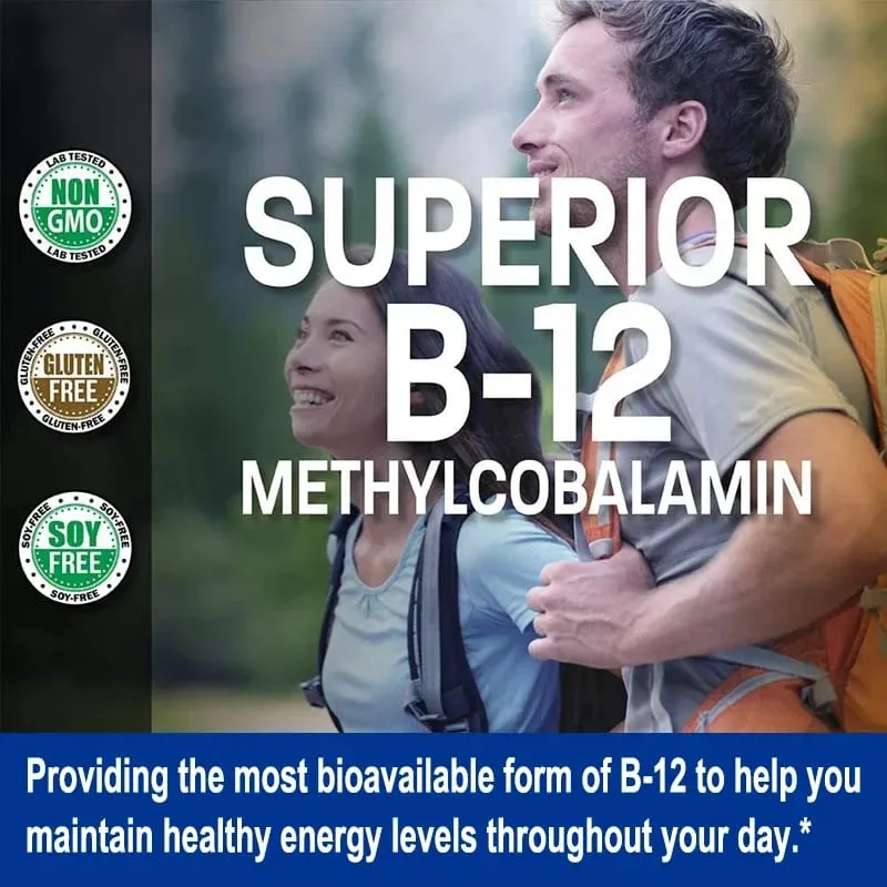 維生素 B12 - 5000 MCG 補充品 - 有益於大腦和心臟功能 支持記憶 學習有助於增強自然能量