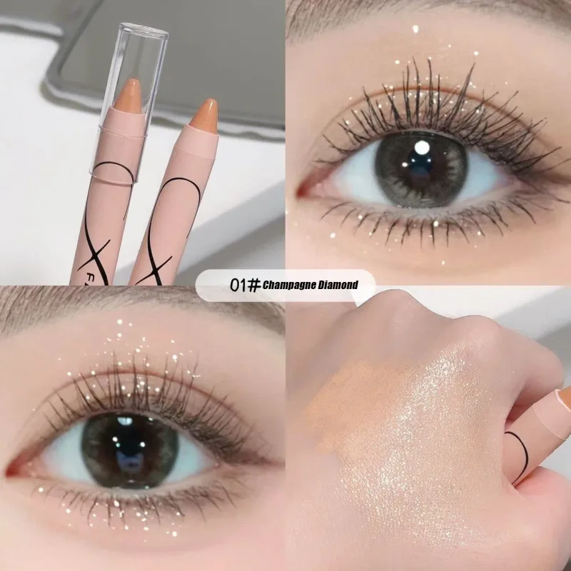 Pérola deitado seda iluminador caneta sombra de olho fosco glitter sombra vara branco perolado brilho delineador cosméticos