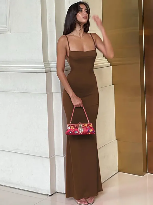 Hugcitar verão sólido sem mangas sem costas elegante sexy bodycon y2k maxi vestido de baile roupas femininas festa de aniversário casual y2k