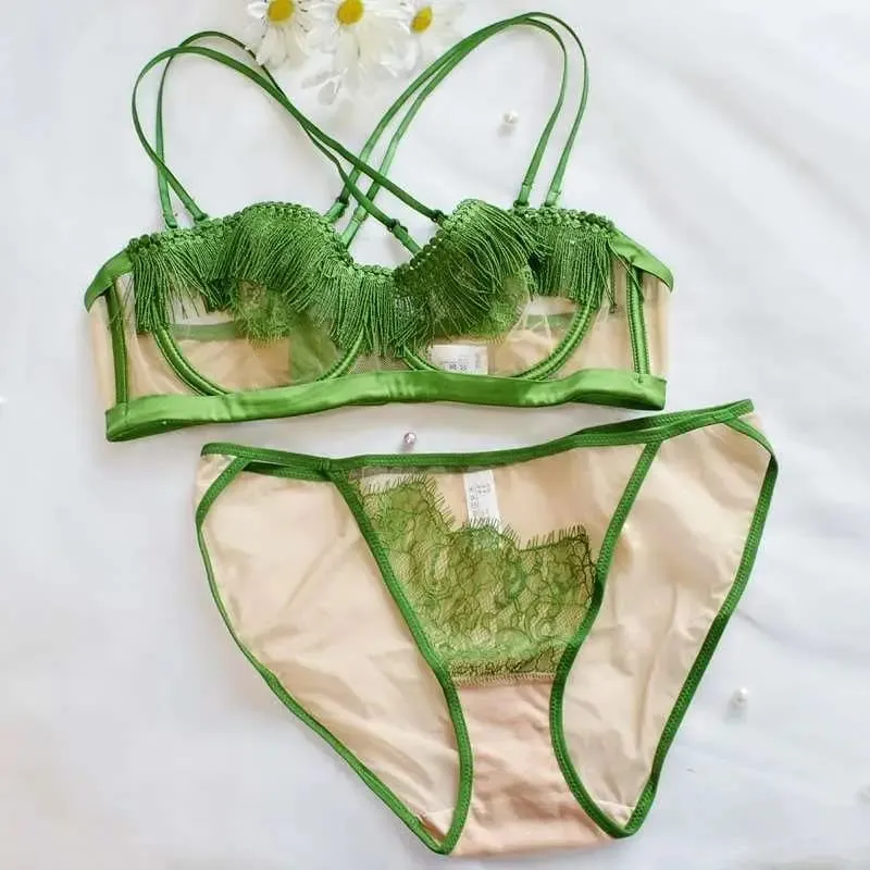Light Luxury Sexy French Backless Bra Set - Sheer Mesh Minimizer Bralette Ultra-Thin Lace Lingerie Limited Stock Sale