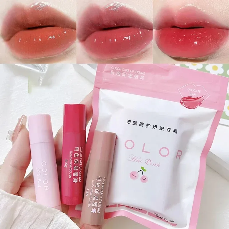 Conjunto de óleo labial com brilho de água, 3 peças, hidratante de longa duração, anti-secagem, bálsamo labial colorido, batom desbotado, conjunto de maquiagem de linha labial