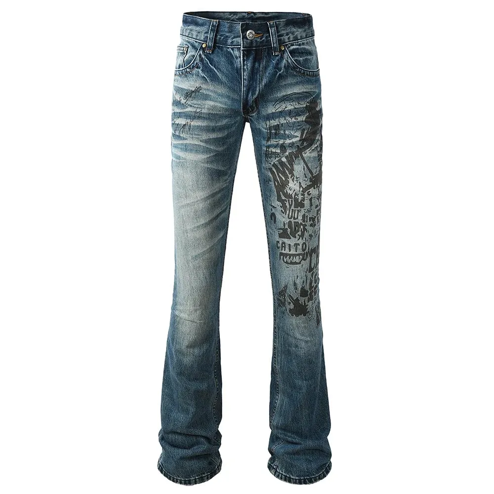 Calça jeans masculina com corte de bota slim, calça azul stretch, calça comprida com estampa de alta qualidade