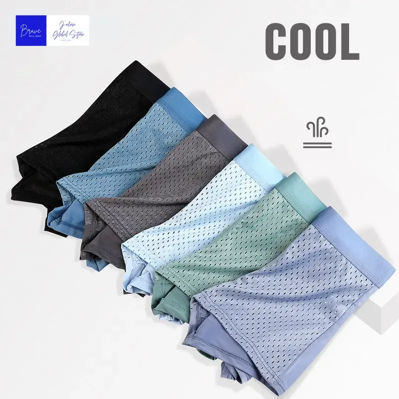 Cuecas boxer masculinas de malha de seda gelo estilo aleatório troncos respirável de secagem rápida roupa interior esportiva boxershorts meninos roupa interior