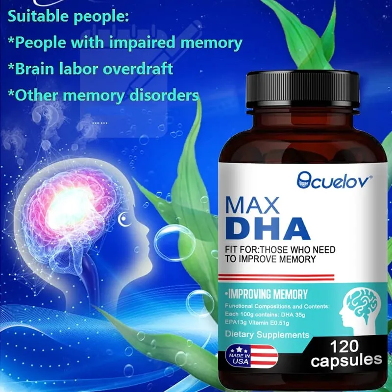 Bcuelov MAX DHA-melhorar memória proteger visão inteligência ativar células cerebrais melhorar suplemento dietético de fadiga cerebral