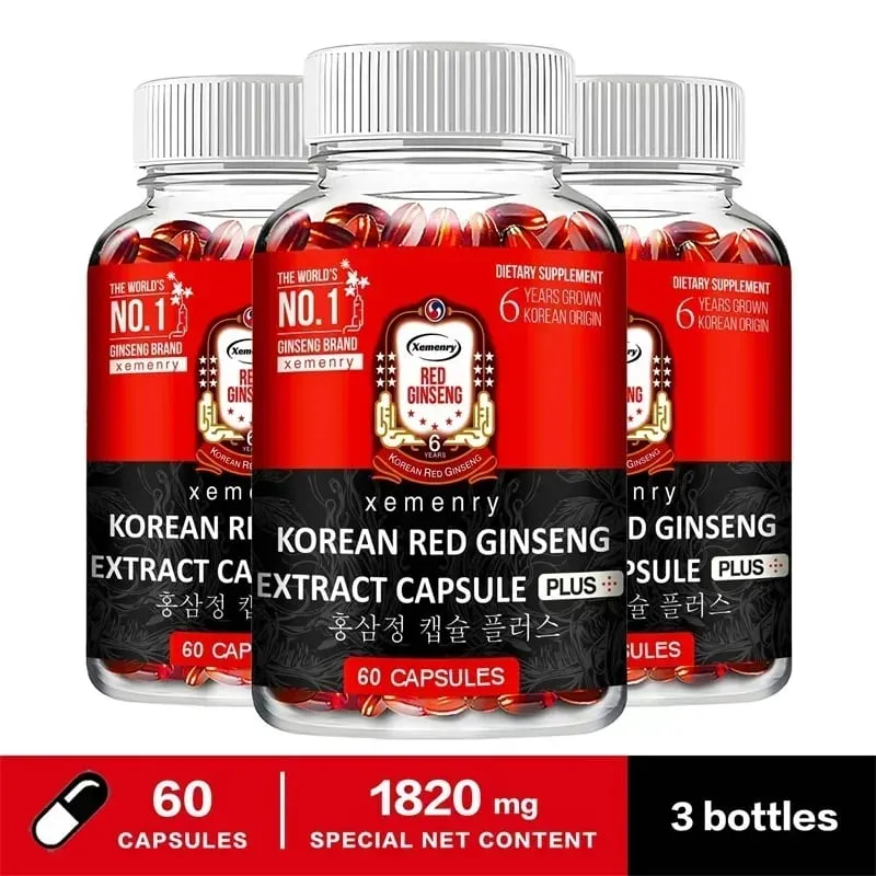 Suplemento coreano de ginseng vermelho - alta potência para desempenho de foco energético, vitalidade e suporte imunológico - para homens e mulheres