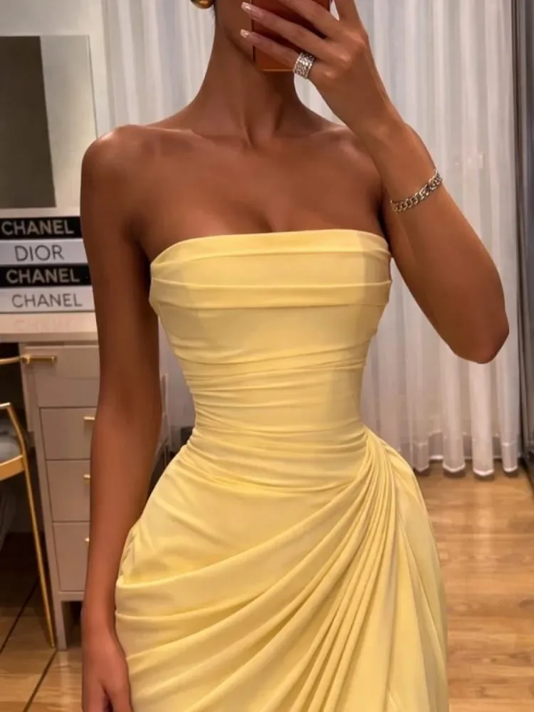 Elegant High Waist Bodycon Maxi Dress Strapless Pleated Hem Corset Party Robes Luxury Vestidos 2026 New Lady Evening Gowns — image 3